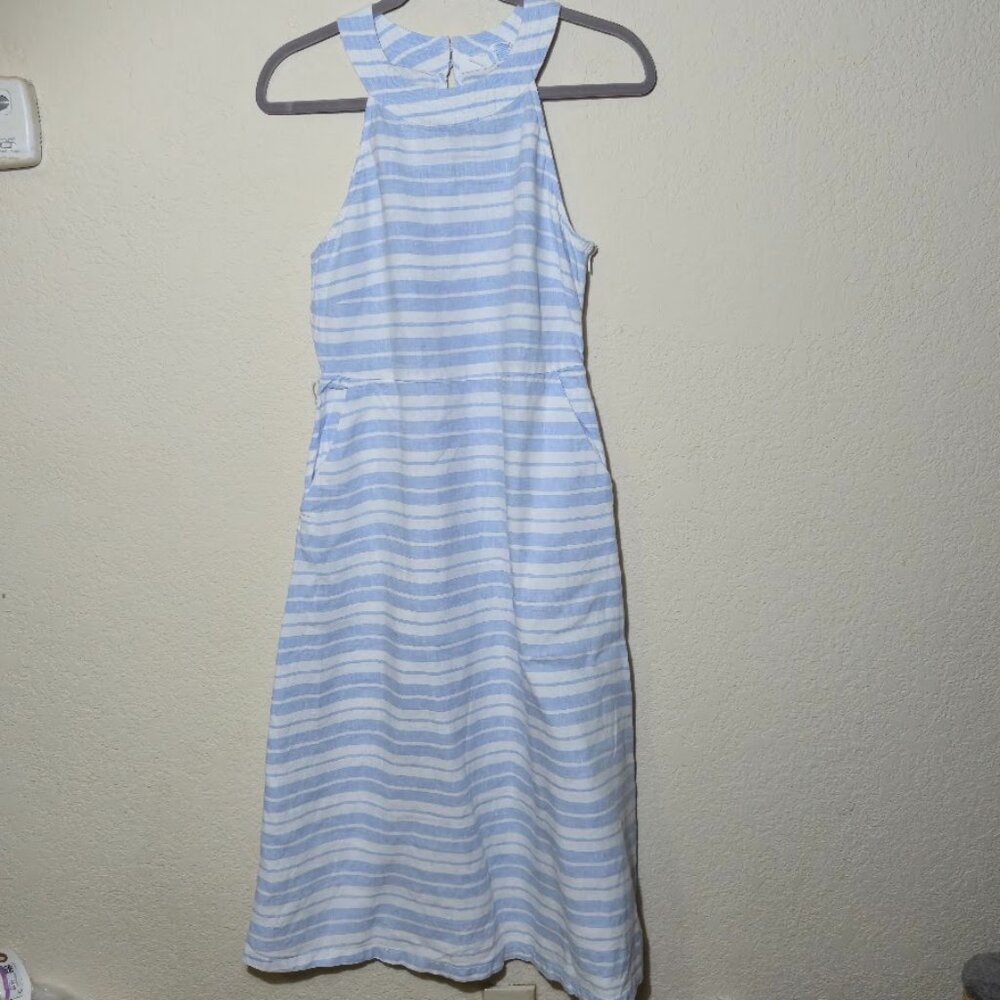 Sigrid Olsen 100% Linen Striped Midi Dress - Missing Belt - Size 6